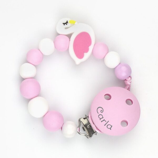 Cadena silicona cisne rosa personalizada en el clip