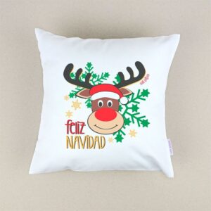 Cojín navideño feliz Navidad reno Rudolph