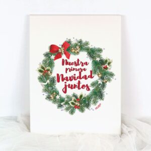 Lienzo nuestra primera Navidad corona