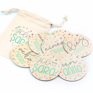 Cumplemeses bebé lunares menta personalizado
