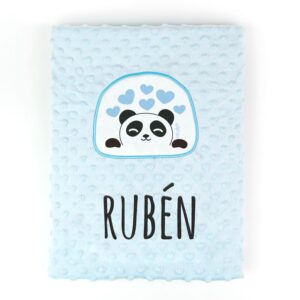Manta aplique panda azul personalizada