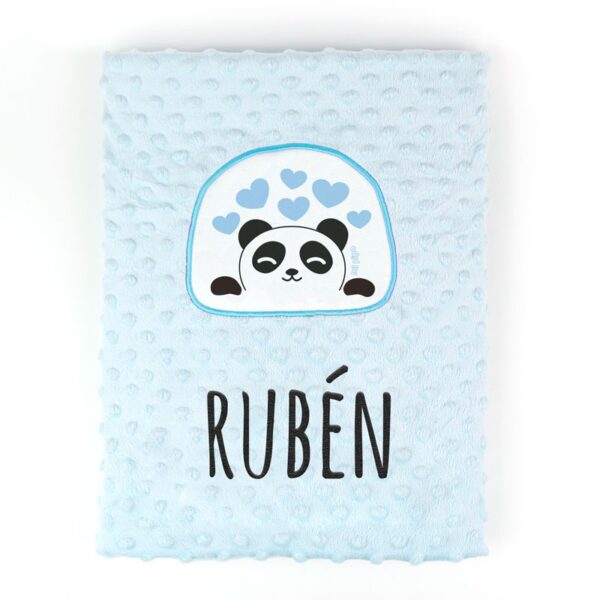 Manta aplique panda azul personalizada