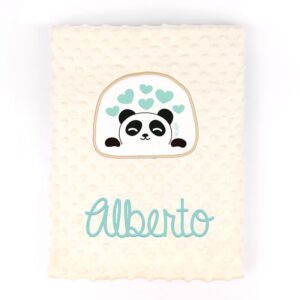 Manta aplique panda menta personalizada