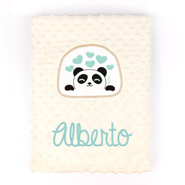 Manta aplique panda menta personalizada
