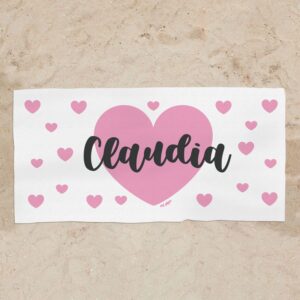 Toalla de baño corazón rosa personalizada