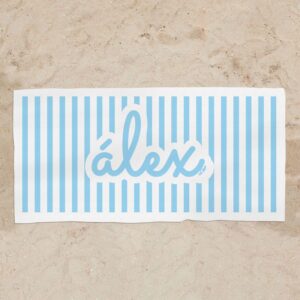 Toalla de baño rayas celeste personalizada