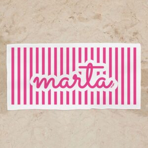 Toalla de baño rayas fucsia personalizada
