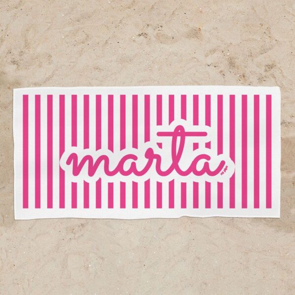 Toalla de baño rayas fucsia personalizada