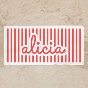 Toalla de baño rayas roja personalizada