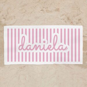 Toalla de baño rayas rosa personalizada
