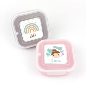 Pack 2 fiambreras herméticas personalizadas arcoiris y hada