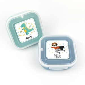 Pack 2 fiambreras herméticas personalizadas dino y superhéroe