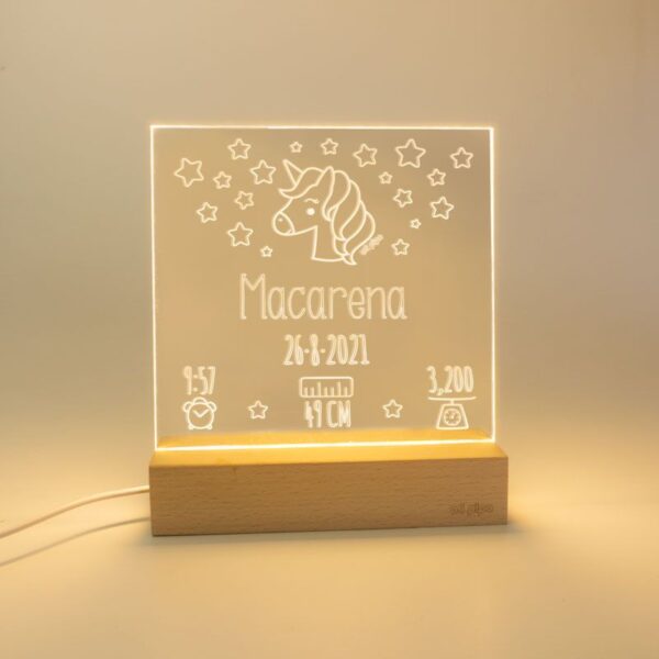 Lamparita cuadrada datos nacimiento unicornio