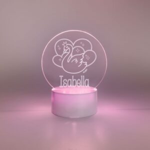 Lamparita redonda cisne personalizada