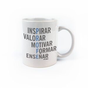 Taza cerámica profe adjetivos azul